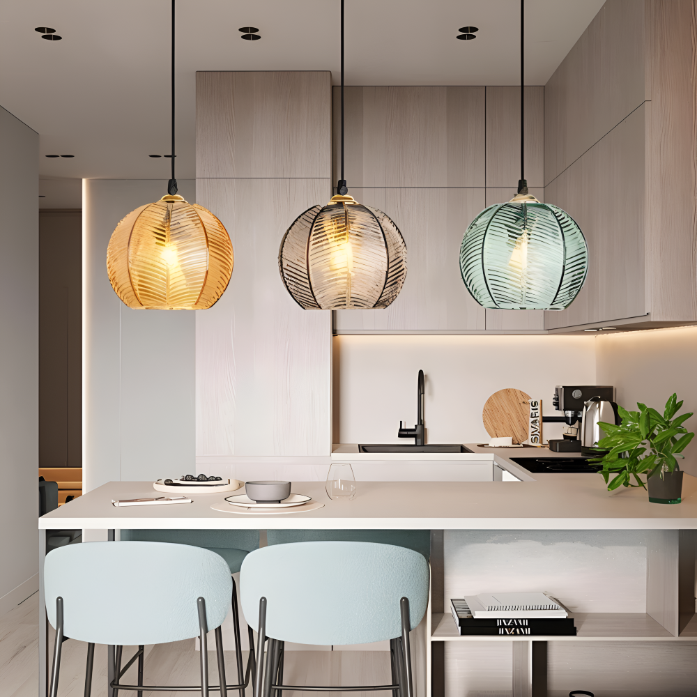 LeafyRib Pendellampa - Retro Modern Ribbad Glas Hänglampa