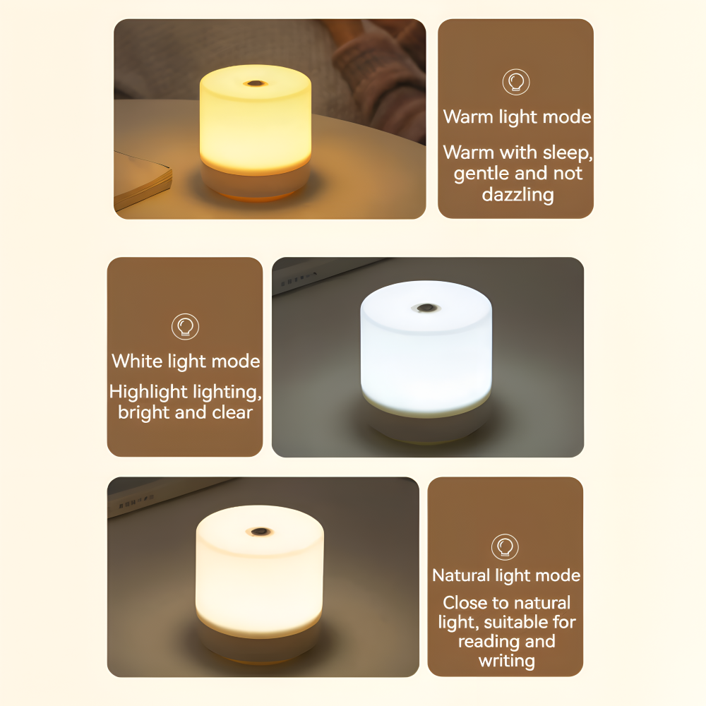 LuminoTap - USB Drivet Cylindriskt Mini Nattljus - Lampa med Touch Dimmer