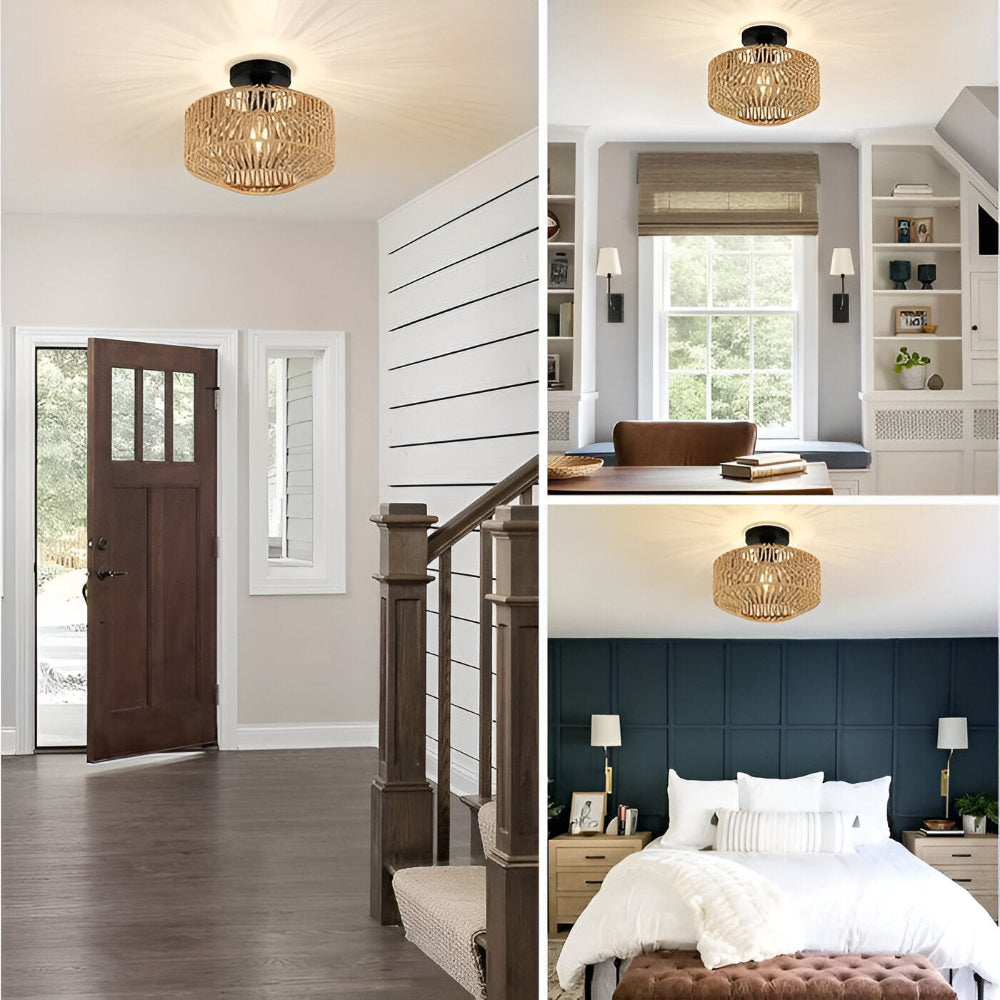 LustreBoho Taklampa - Handgjord Rattan Taklampa - Rattan Flush Mount Lampa
