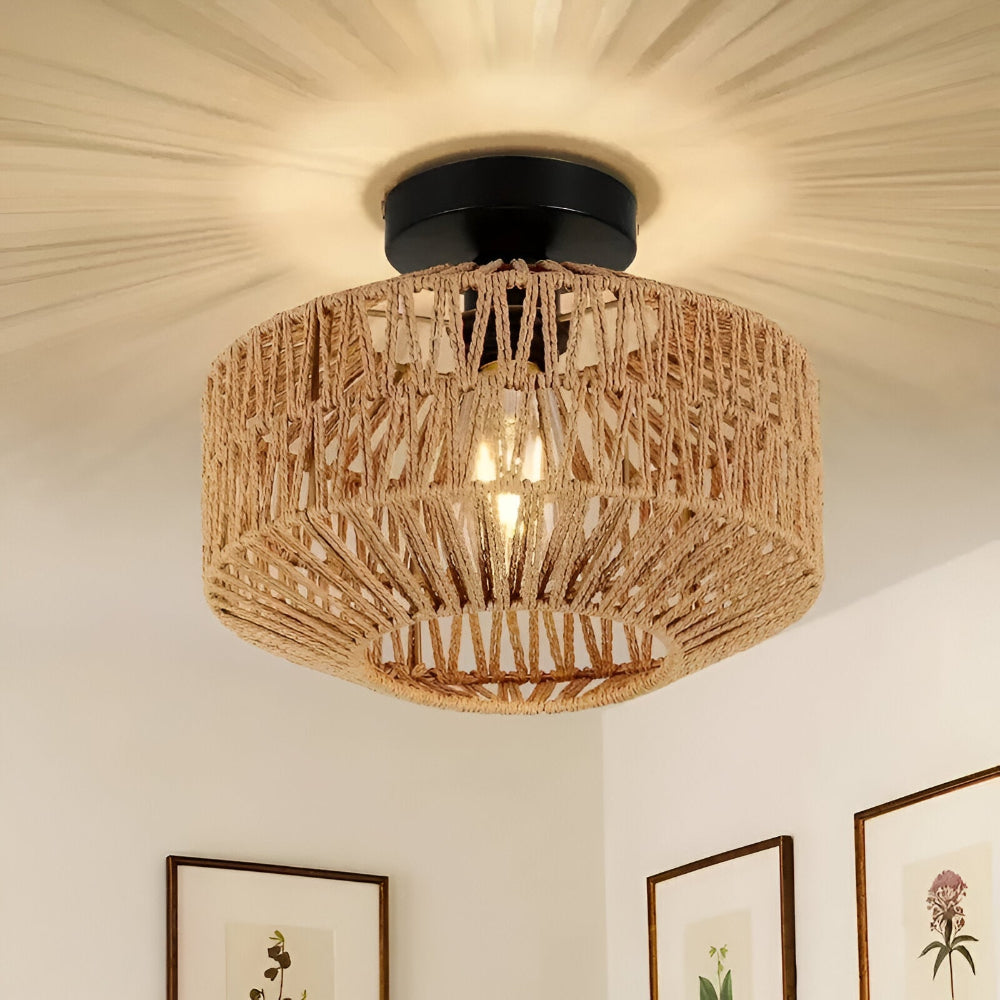 LustreBoho Taklampa - Handgjord Rattan Taklampa - Rattan Flush Mount Lampa