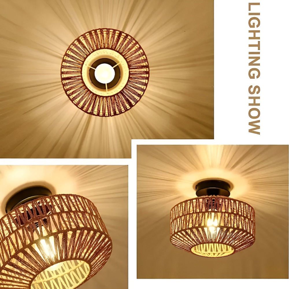 LustreBoho Taklampa - Handgjord Rattan Taklampa - Rattan Flush Mount Lampa