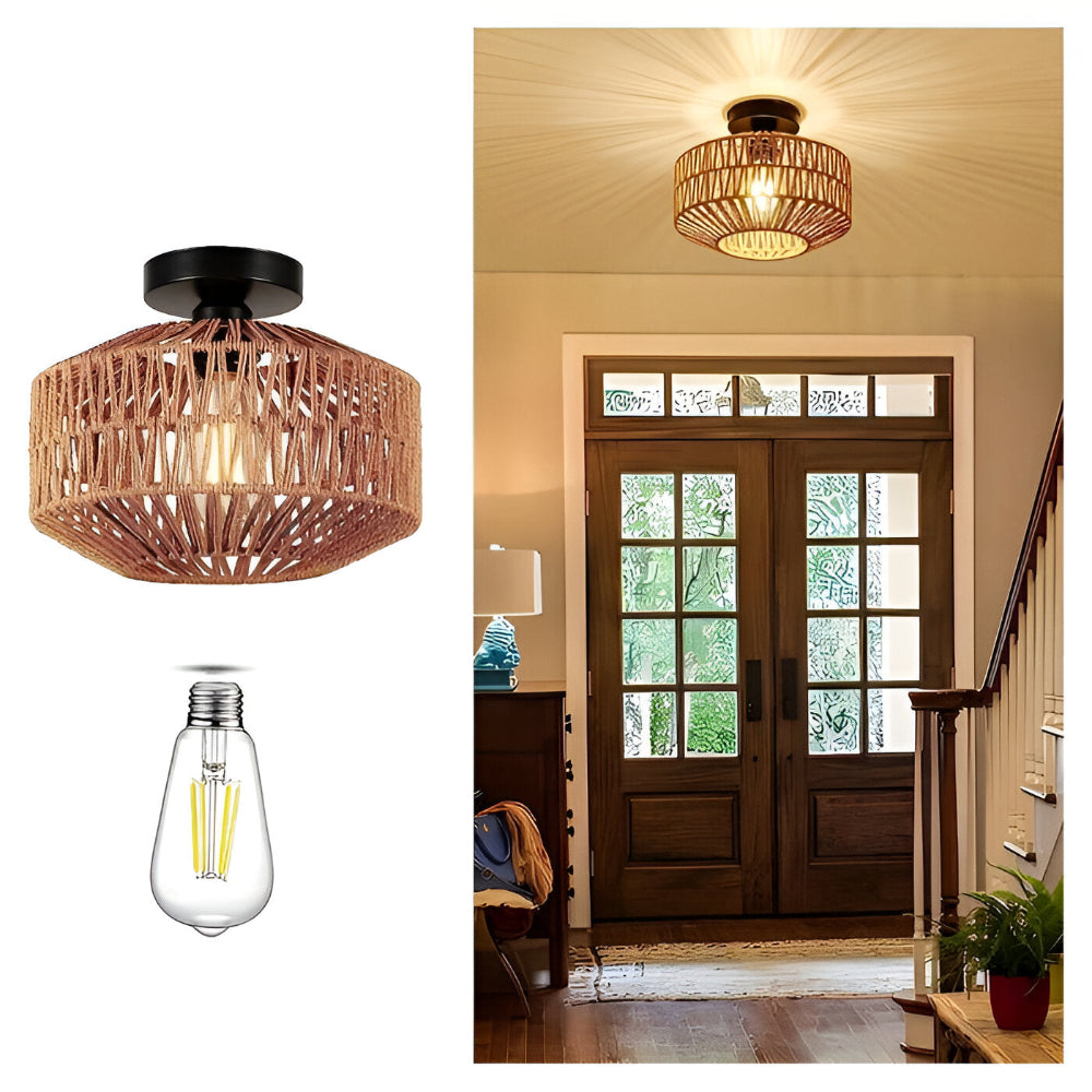 LustreBoho Taklampa - Handgjord Rattan Taklampa - Rattan Flush Mount Lampa