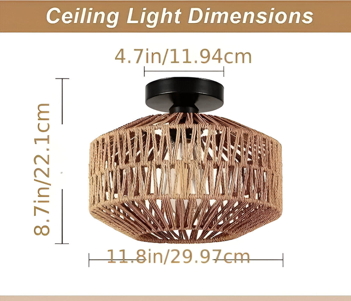 LustreBoho Taklampa - Handgjord Rattan Taklampa - Rattan Flush Mount Lampa