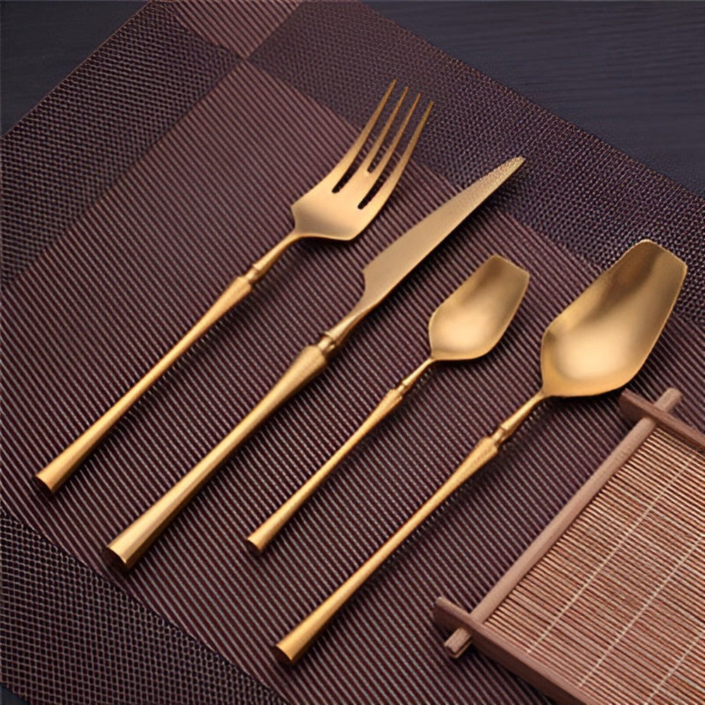 Venetian LuxeFeast - Bestickset - Svart Bestickset - 4/16-Delars Bestickset - Gyllene Bestick