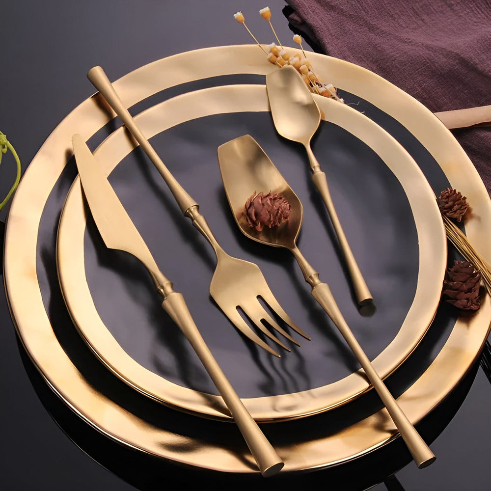 Venetian LuxeFeast - Bestickset - Svart Bestickset - 4/16-Delars Bestickset - Gyllene Bestick