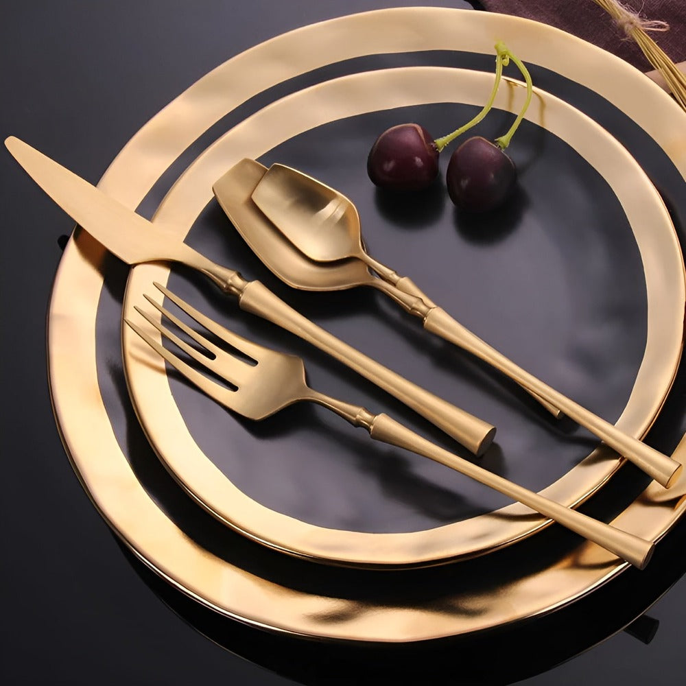 Venetian LuxeFeast - Bestickset - Svart Bestickset - 4/16-Delars Bestickset - Gyllene Bestick
