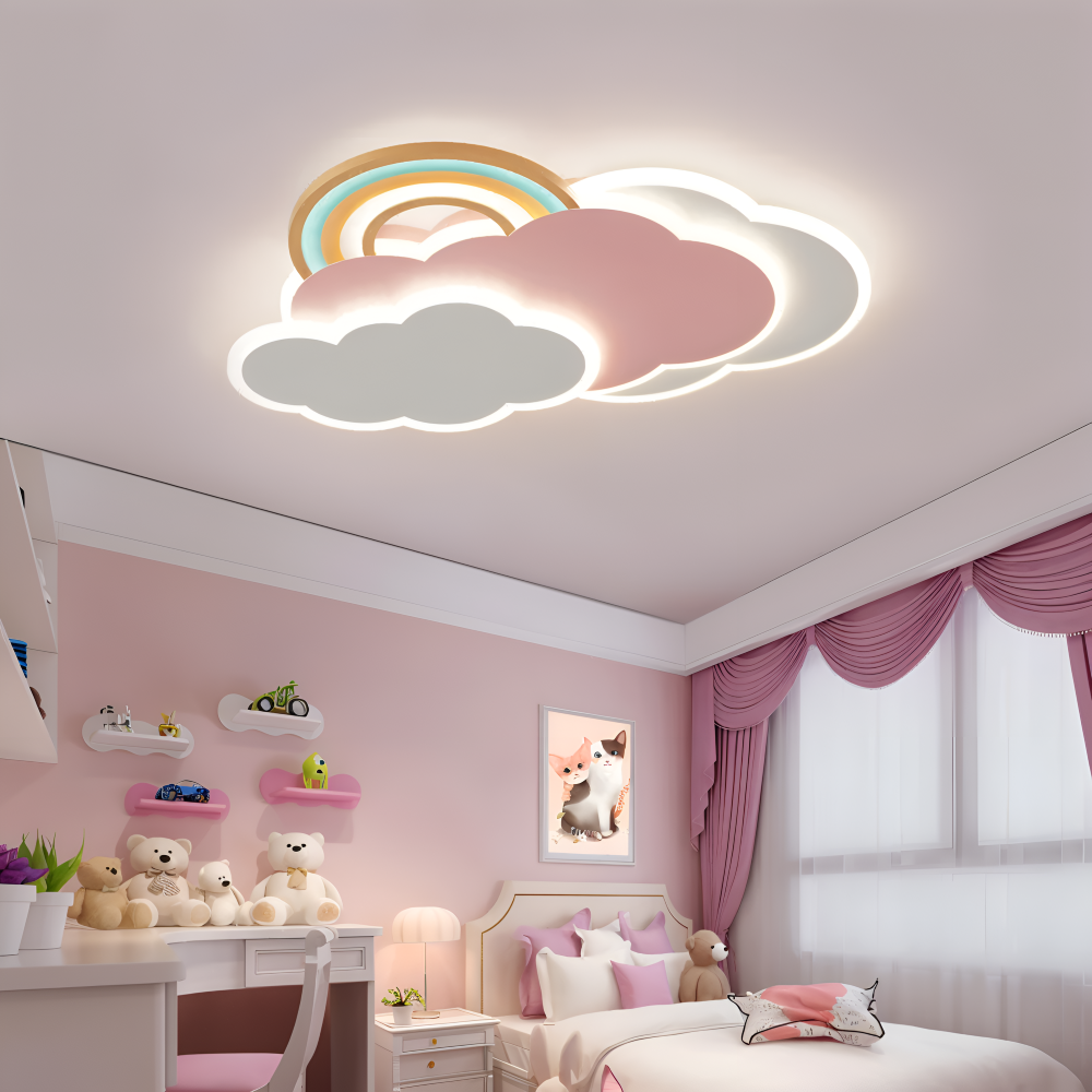 MagicPink Taklampa - Färgglad Moln och Regnbåge LED Taklampa för Barnrum