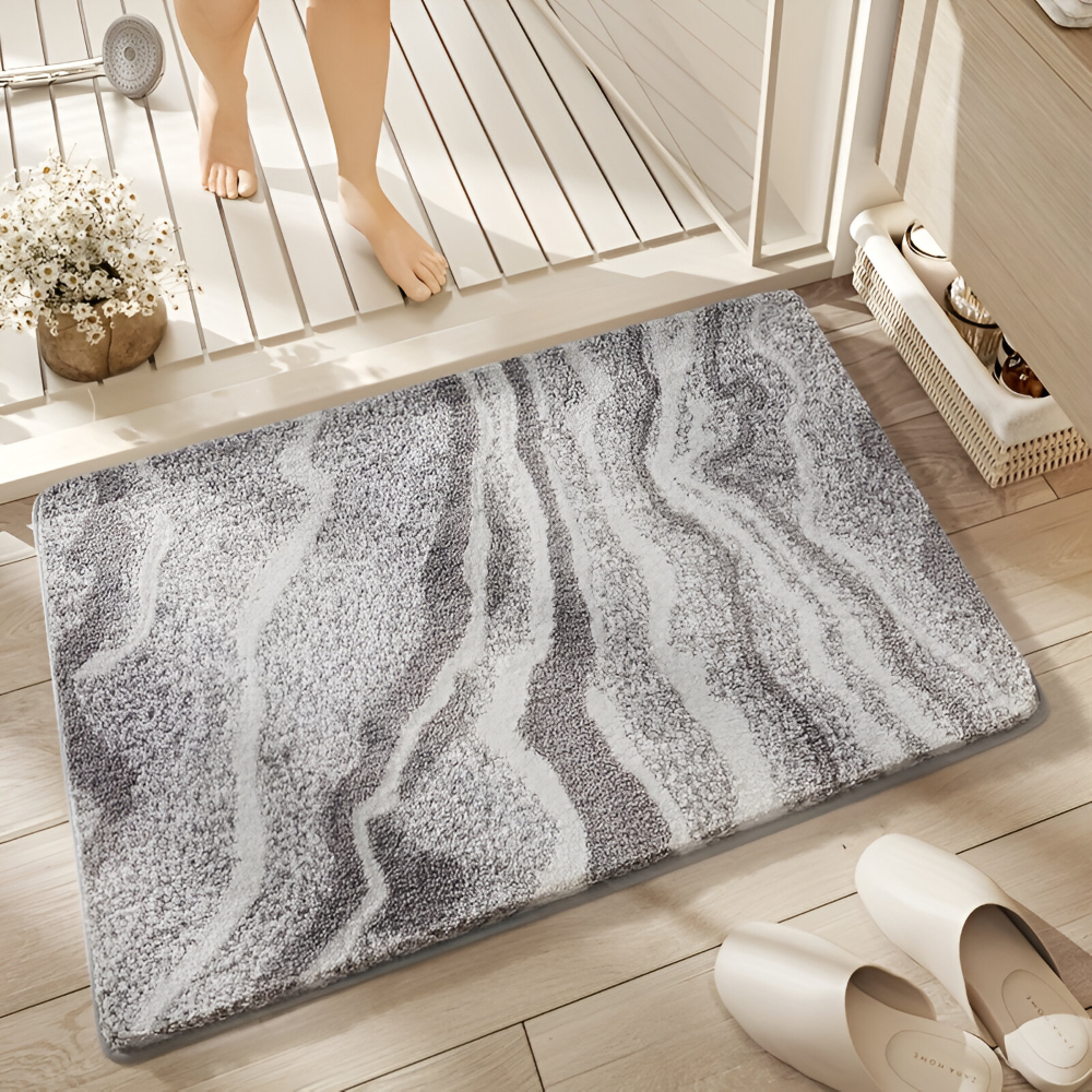Marmor Design Plüsch Rutschfeste Badematte - Absorbent Polyester Rektangulär Badrug