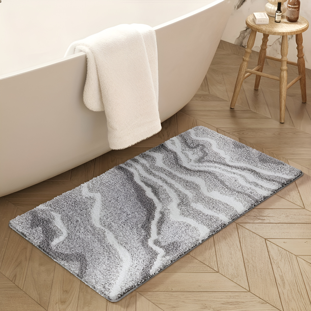 Marmor Design Plüsch Rutschfeste Badematte - Absorbent Polyester Rektangulär Badrug