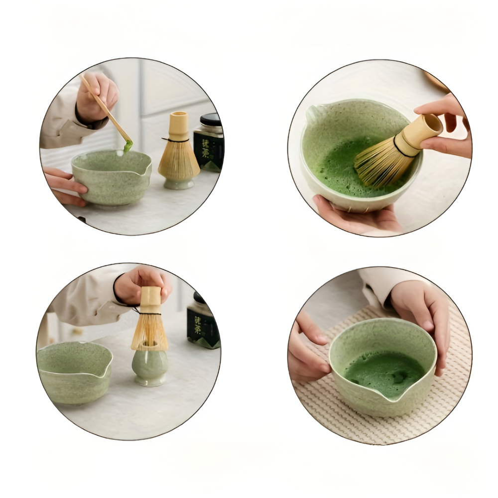 4/5/6-delars Matcha Set – Keramik & Bambus Te-Zubehör inklusive Visp & Hållare