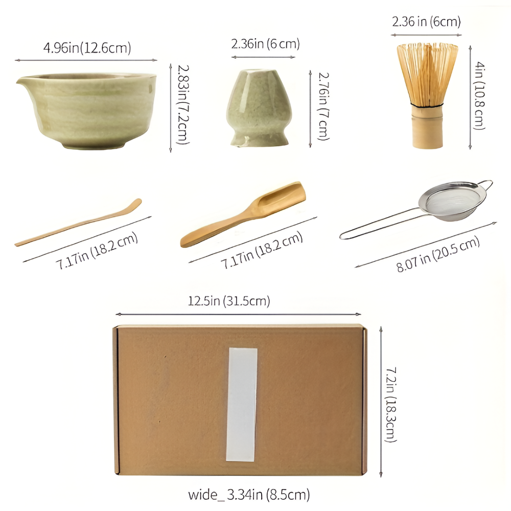 4/5/6-delars Matcha Set – Keramik & Bambus Te-Zubehör inklusive Visp & Hållare