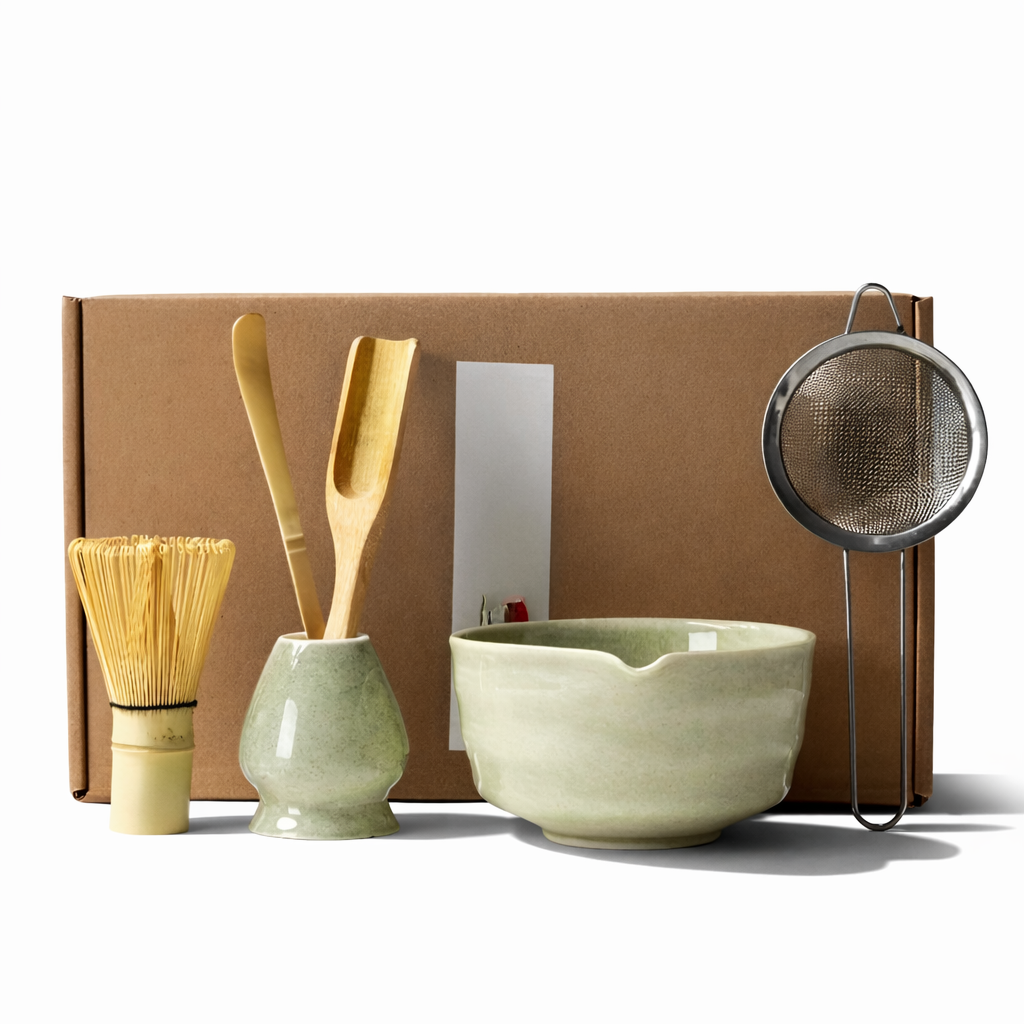 4/5/6-delars Matcha Set – Keramik & Bambus Te-Zubehör inklusive Visp & Hållare