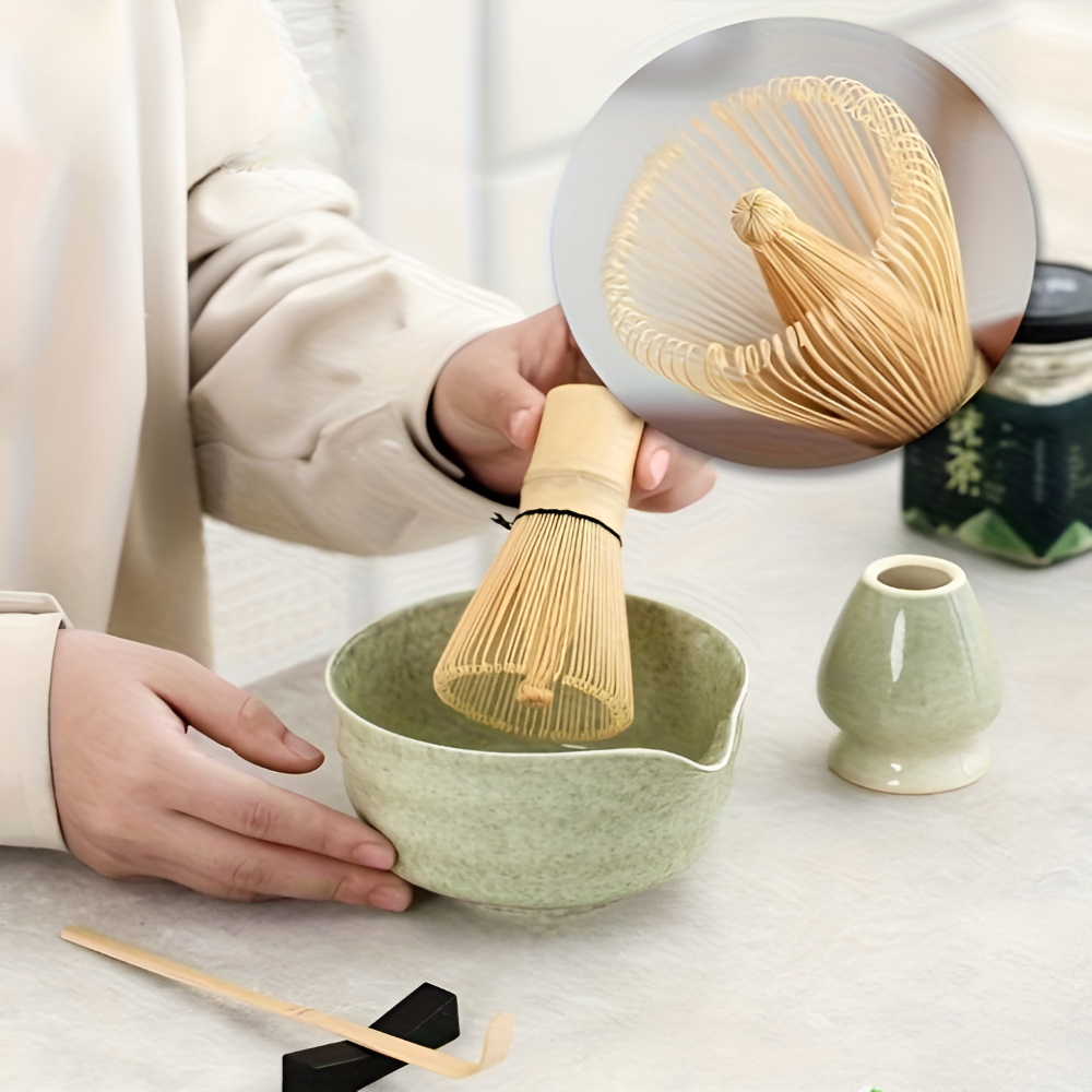 4/5/6-delars Matcha Set – Keramik & Bambus Te-Zubehör inklusive Visp & Hållare