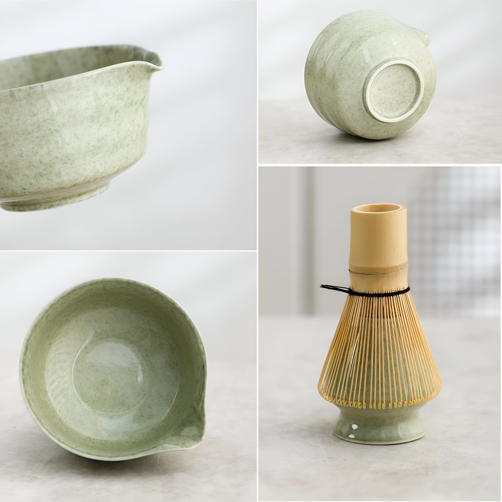 4/5/6-delars Matcha Set – Keramik & Bambus Te-Zubehör inklusive Visp & Hållare