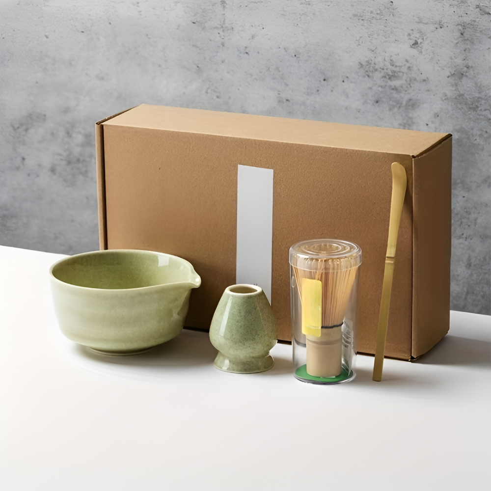 4/5/6-delars Matcha Set – Keramik & Bambus Te-Zubehör inklusive Visp & Hållare