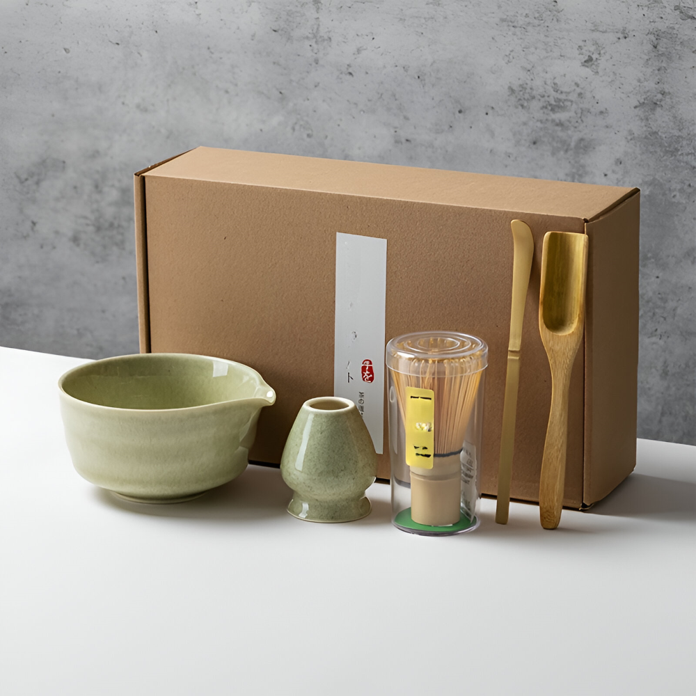 4/5/6-delars Matcha Set – Keramik & Bambus Te-Zubehör inklusive Visp & Hållare