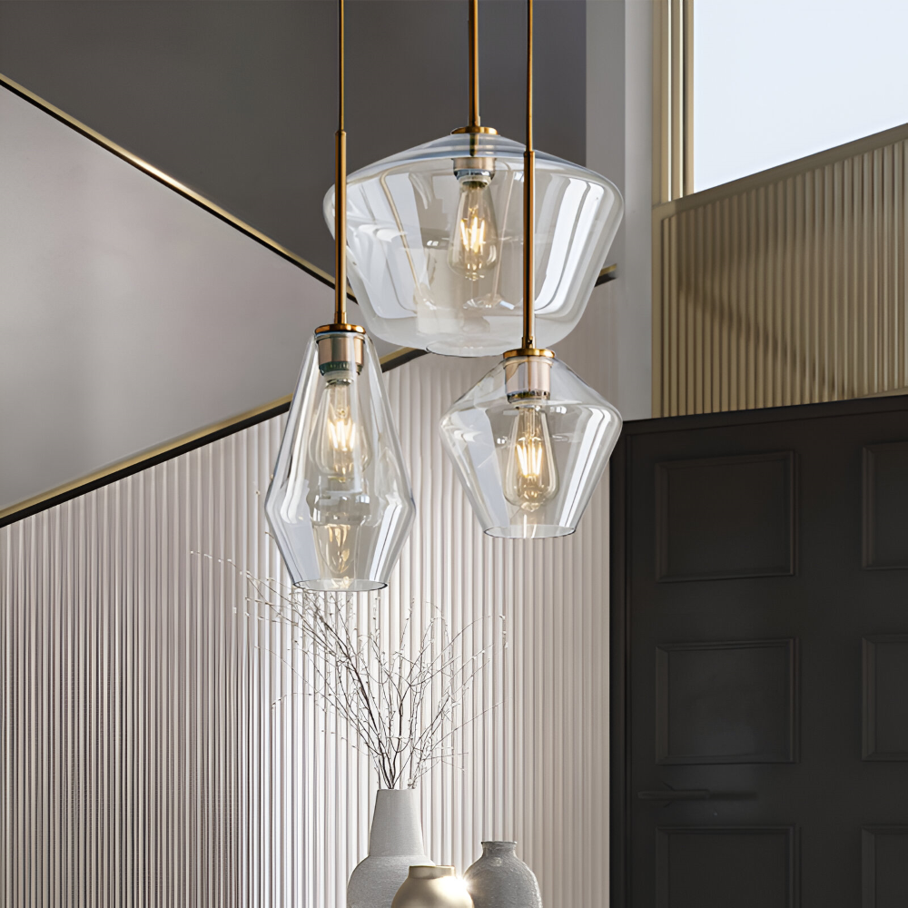 Modern Mässing Pendellampa med Glas Skärm - Taklampa för Stilfull Belysning i Bostadsutrymmen