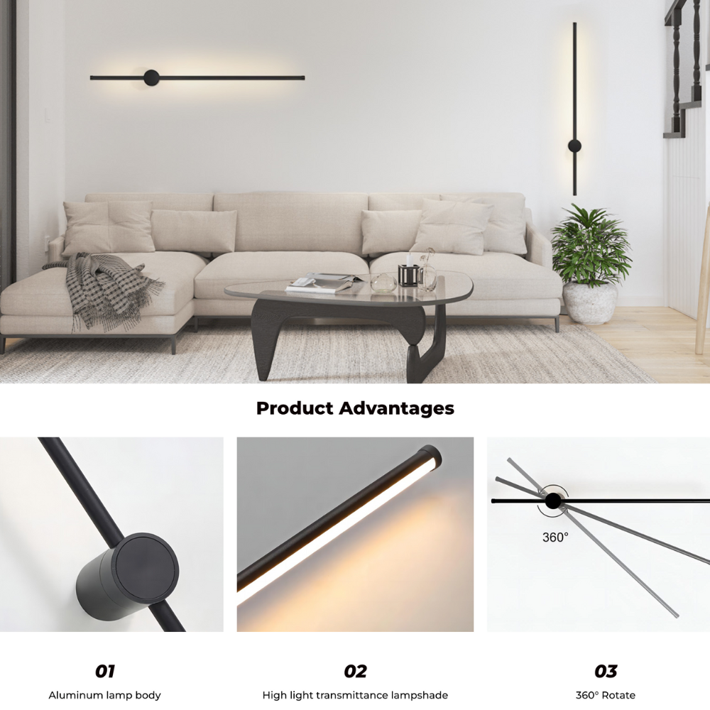 ModiStrip Vägglampa - Minimalistisk Svart Linje Vägglampa Inomhus - LED Belysning