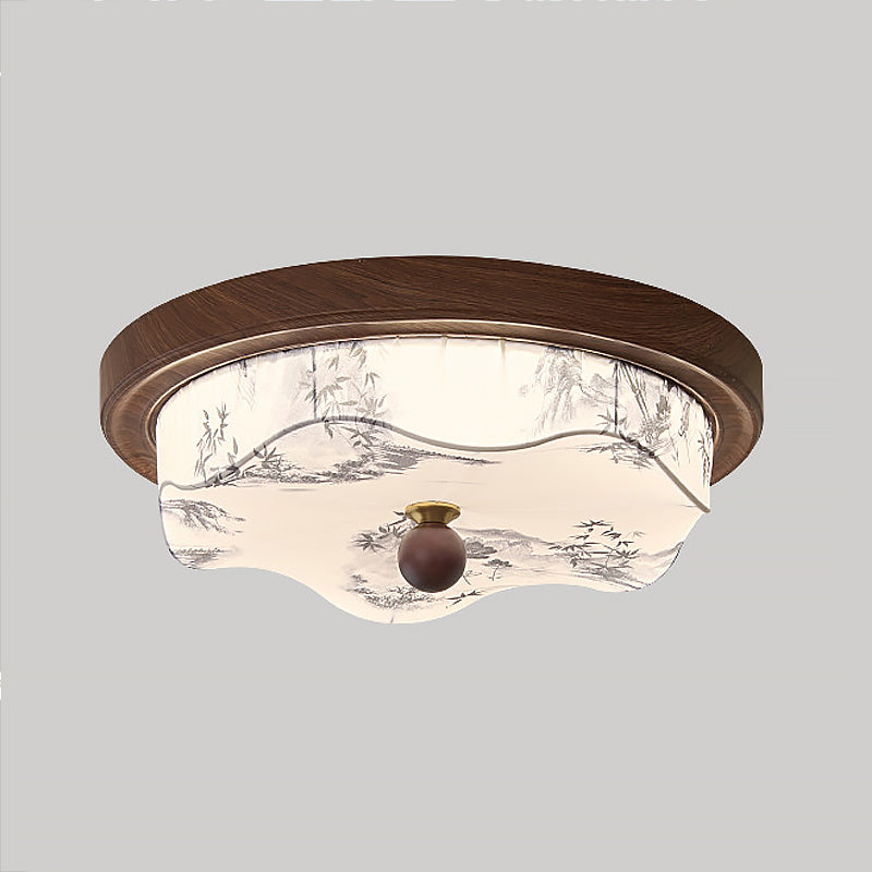Taklampa I Trä Och Tyg Med Integrerad LED
