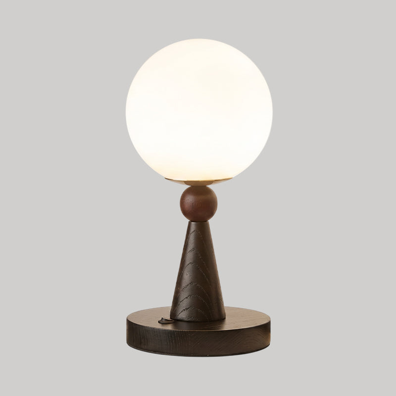 Bordslampa I Trä Och Glas Med Klotskärm