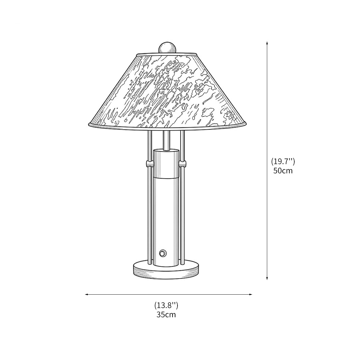 Bordslampa i trä och tyg sedd framifrån