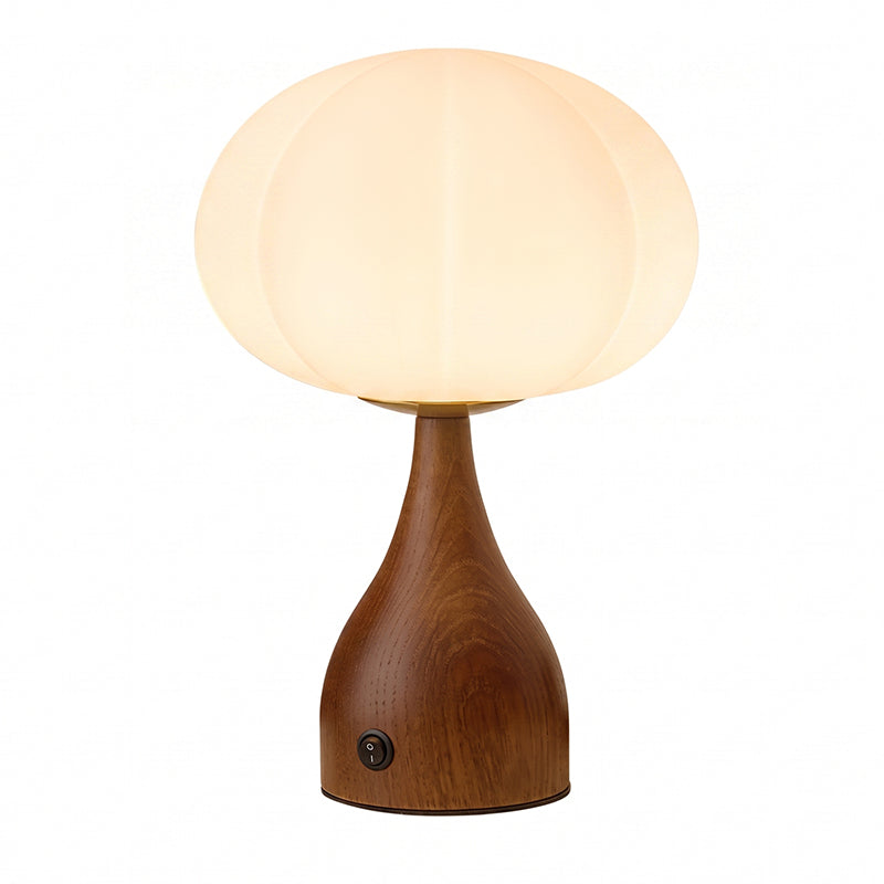 Bordslampa Med Räfflat Glas Och Valnötsfärgad Bas