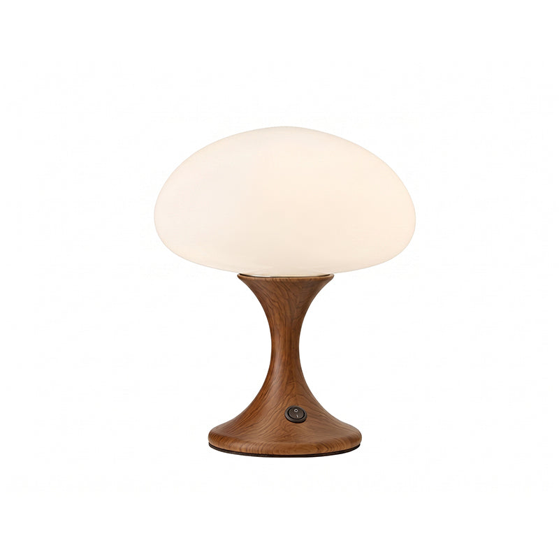 Bordslampa I Trä Och Glas Med Svampliknande Design