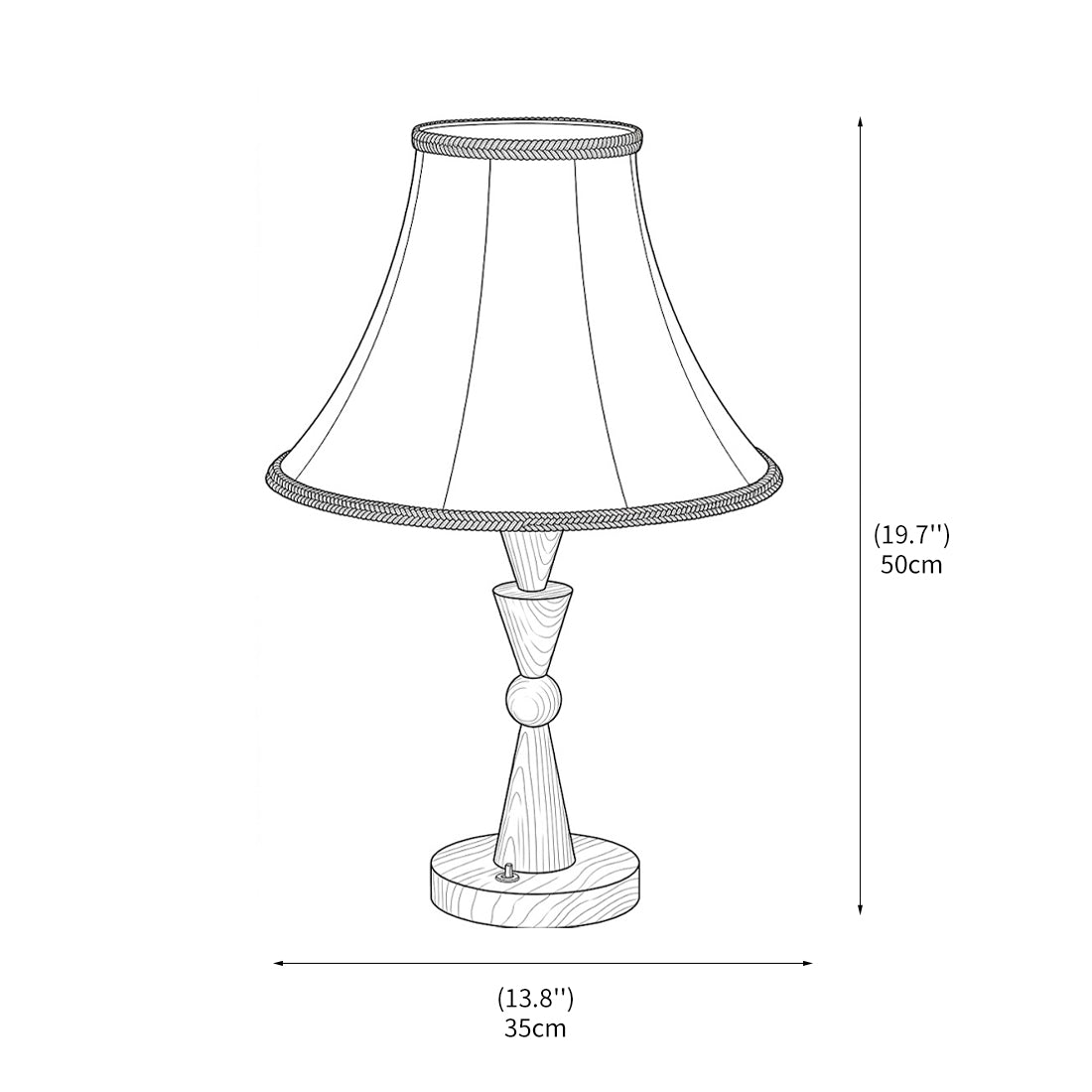 Bordslampa i trä från sidan som visar skärmens form