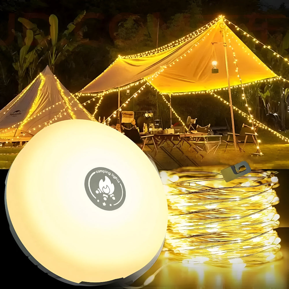 Multifunktionell Campinglampa: 4-i-1 LED-lampa, ljusslinga och powerbank för utomhusäventyr