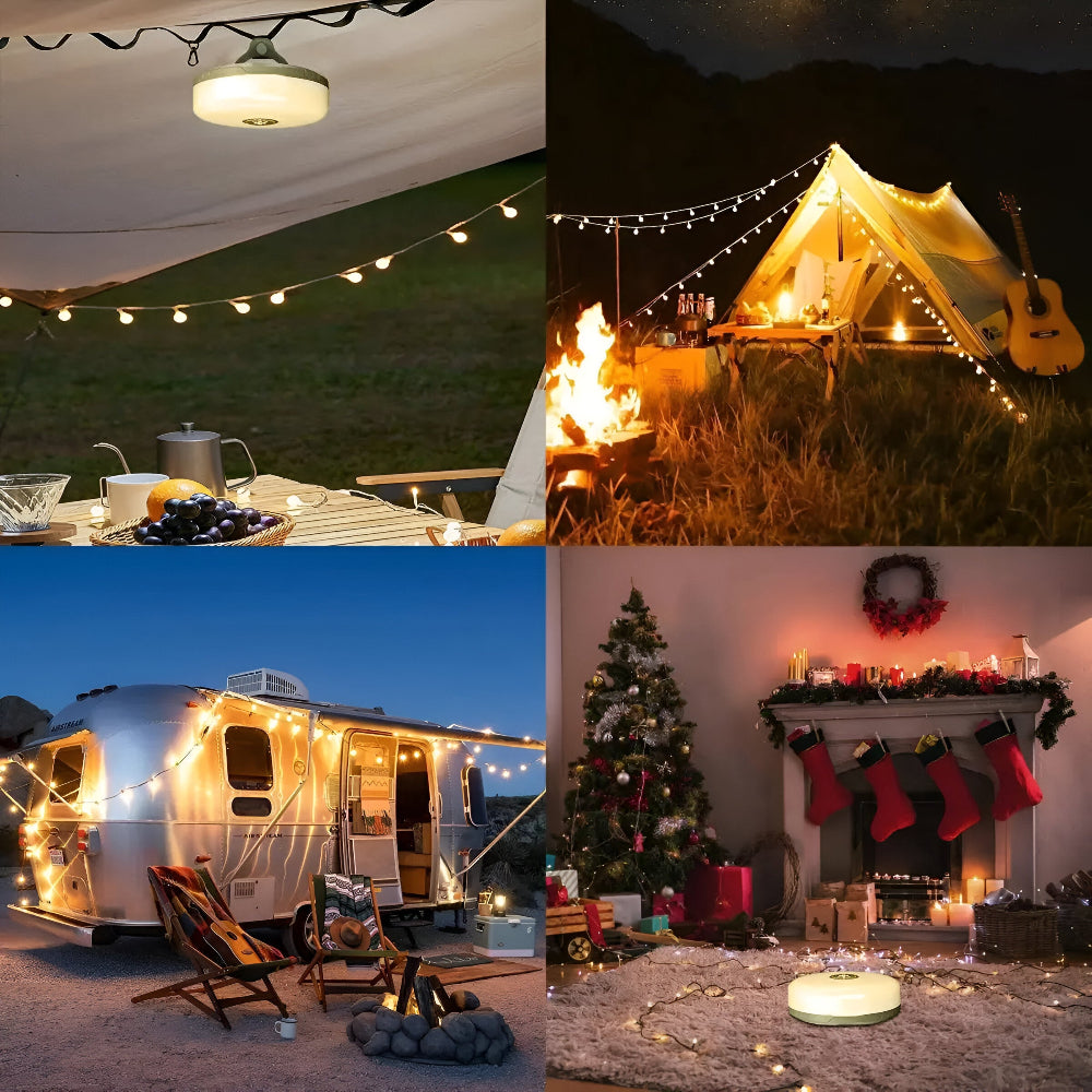 Multifunktionell Campinglampa: 4-i-1 LED-lampa, ljusslinga och powerbank för utomhusäventyr