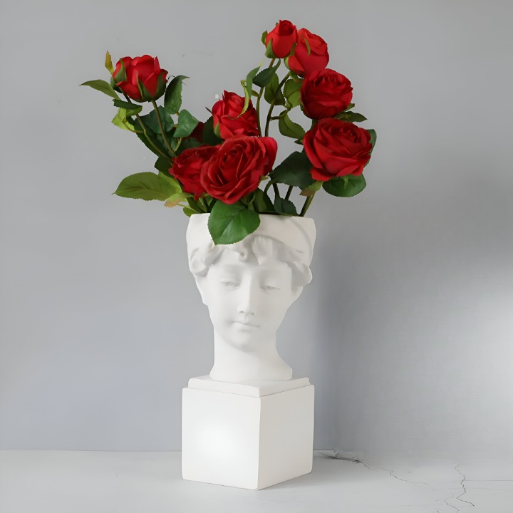 Mythisk Blomkruka - Grekiskt Huvud Kruka - Ansikte Blomkruka - Grekisk Huvud Staty
