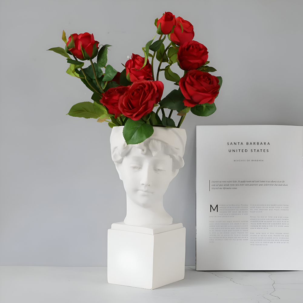Mythisk Blomkruka - Grekiskt Huvud Kruka - Ansikte Blomkruka - Grekisk Huvud Staty