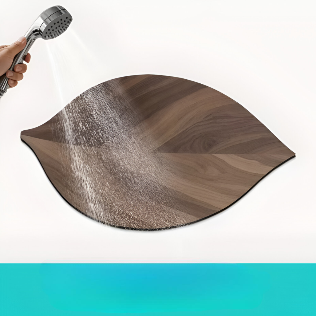 Badrumsmatta i Naturfärgat Lövverk - Vattenabsorberande och halkfri för duschar och handfat, oval, 2100 g/m²