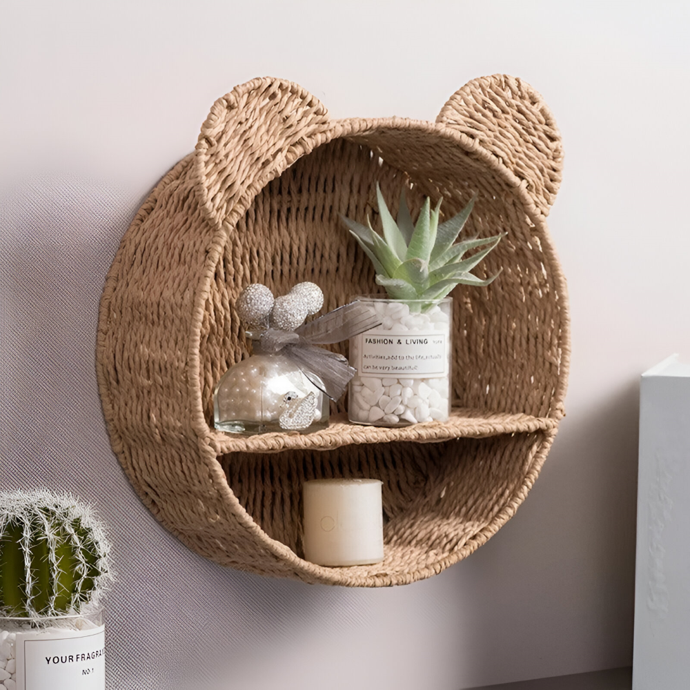 Naturlig Rattan Vägghylla i Djurform för en Stilfull Inredning