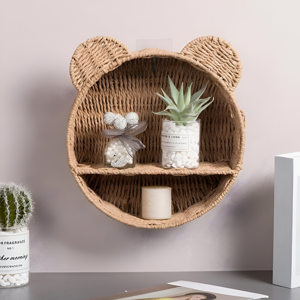 Naturlig Rattan Vägghylla i Djurform för en Stilfull Inredning
