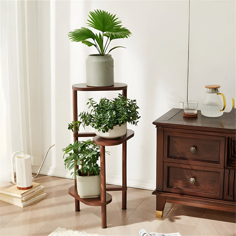 Elegant 3-stegs hörnväxtställ i bambu – vertikal blomkruka för vardagsrum, trädgård och terrass