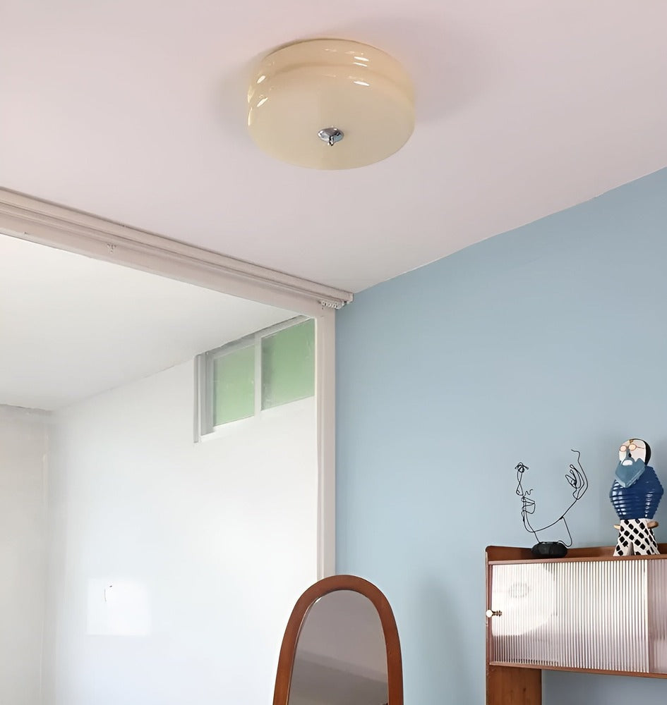 BauhausGleam - Taklampa i Krämfärgat Glas - Rund Utanpåliggande LED-Lampa