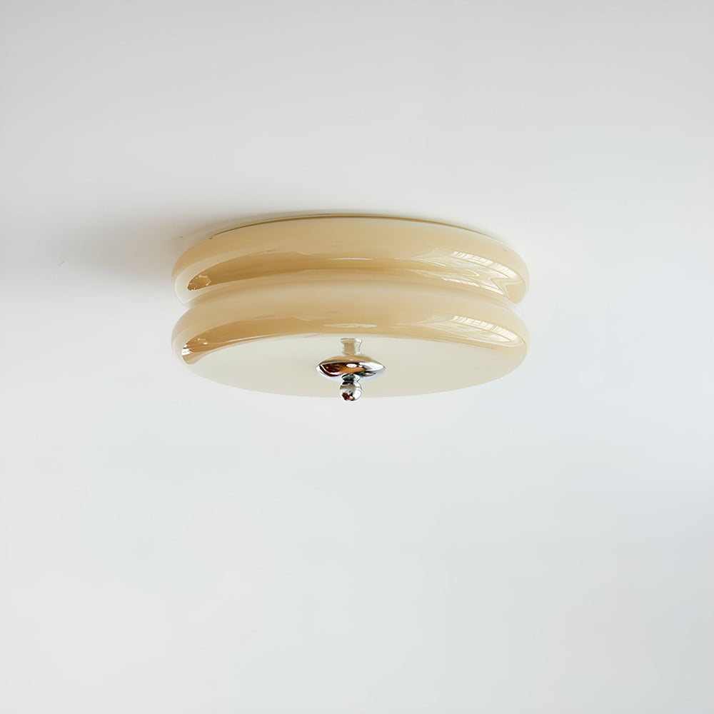 BauhausGleam - Taklampa i Krämfärgat Glas - Rund Utanpåliggande LED-Lampa