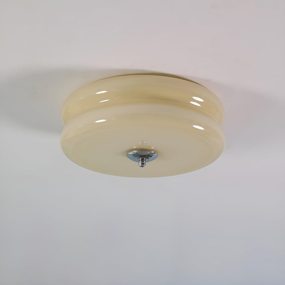 BauhausGleam - Taklampa i Krämfärgat Glas - Rund Utanpåliggande LED-Lampa