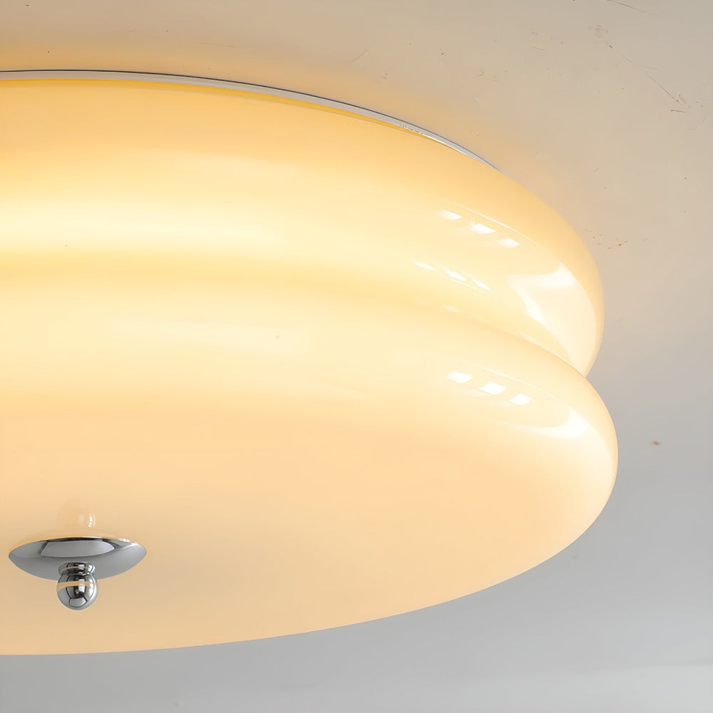 BauhausGleam - Taklampa i Krämfärgat Glas - Rund Utanpåliggande LED-Lampa
