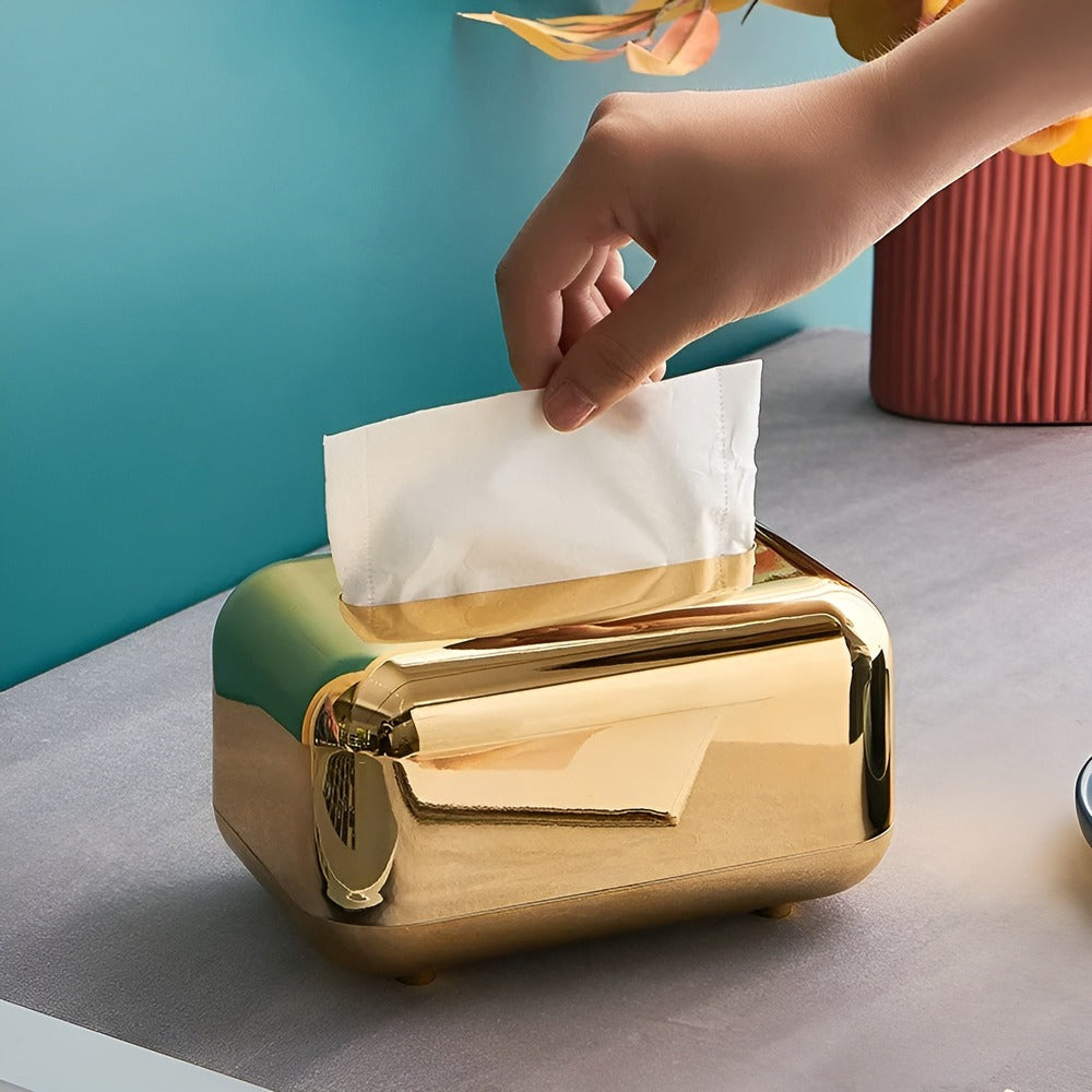 CaseDeluxe - Spegelblank Guldfärgad Förvaringslåda för Pappersnäsdukar Hållare/Organisator