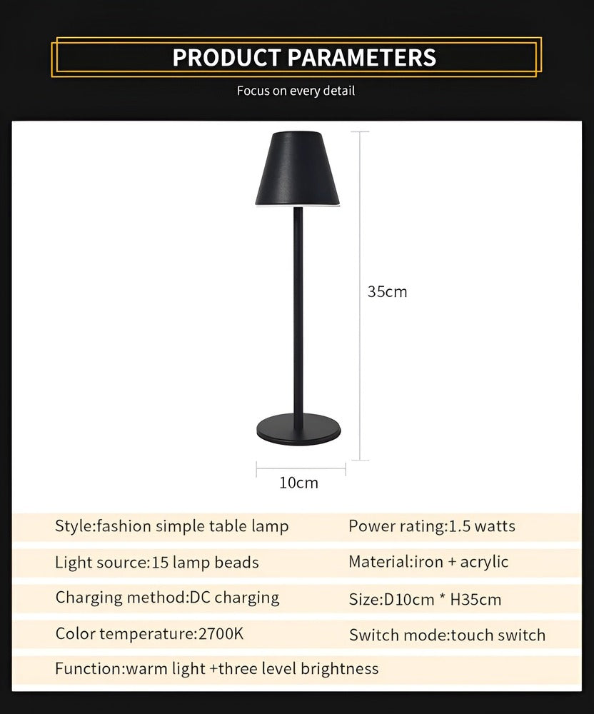 Modern Bordslampa - LED-Lampa i Metall med Pekbrytare och USB-port
