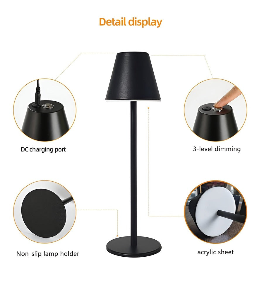Modern Bordslampa - LED-Lampa i Metall med Pekbrytare och USB-port