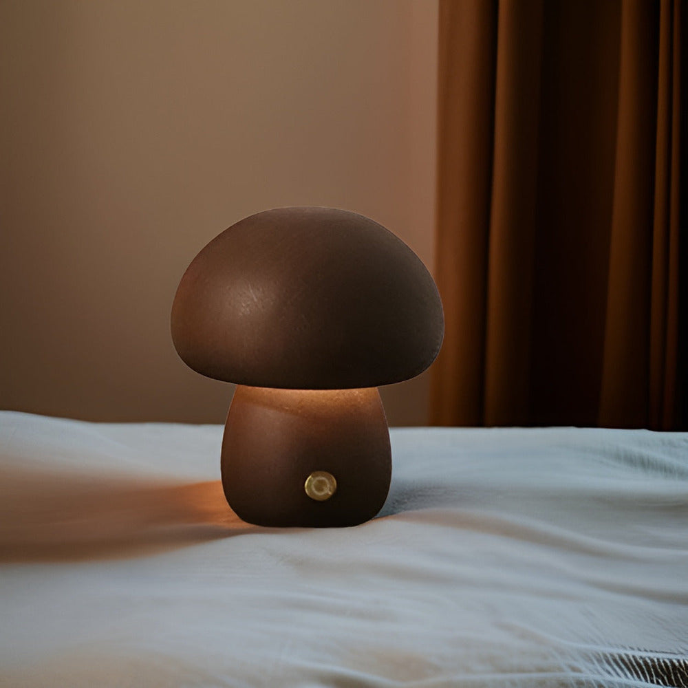DreamyGlow - LED-Nattlampa Med Tryckknapp och Träsvamp