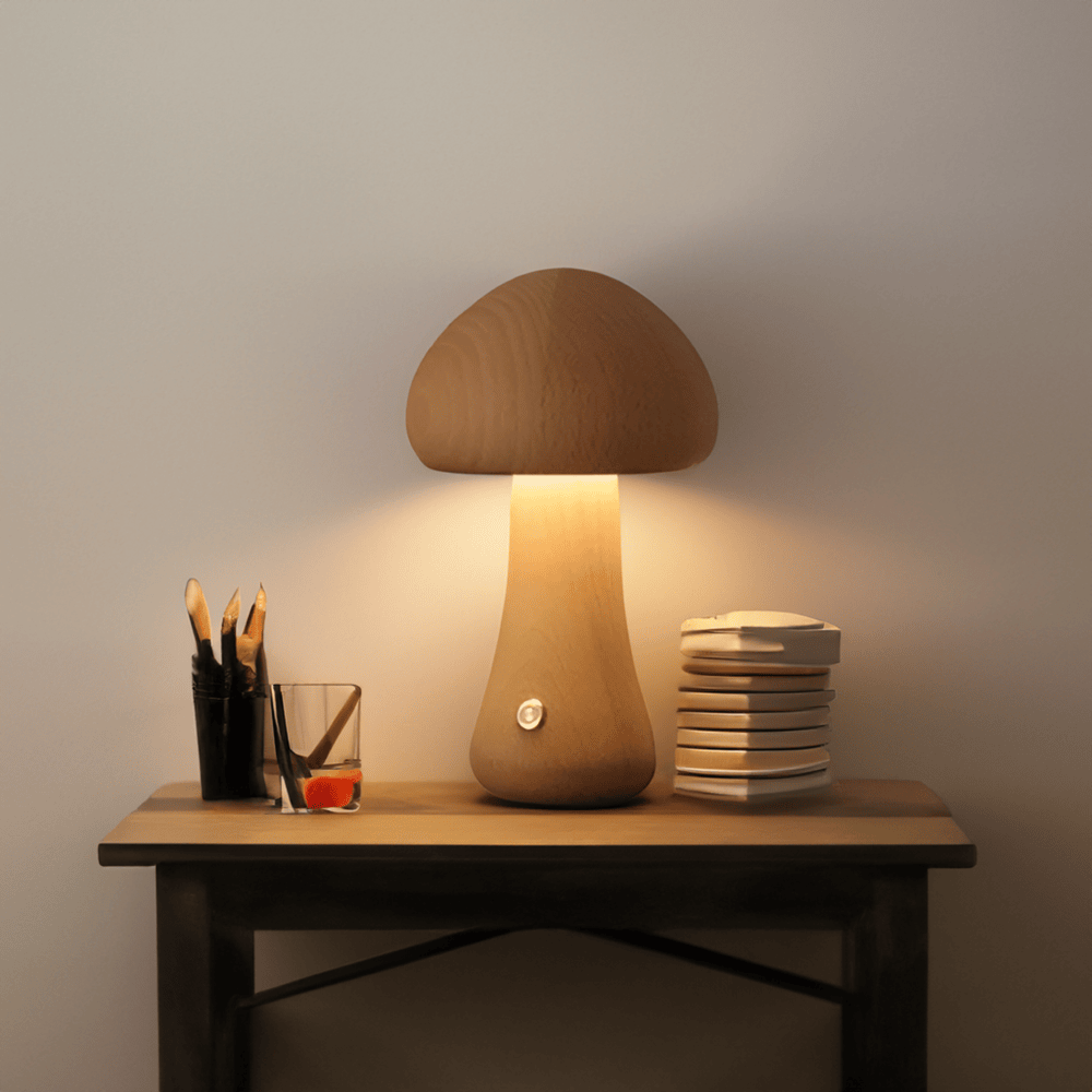 DreamyGlow - LED-Nattlampa Med Tryckknapp och Träsvamp