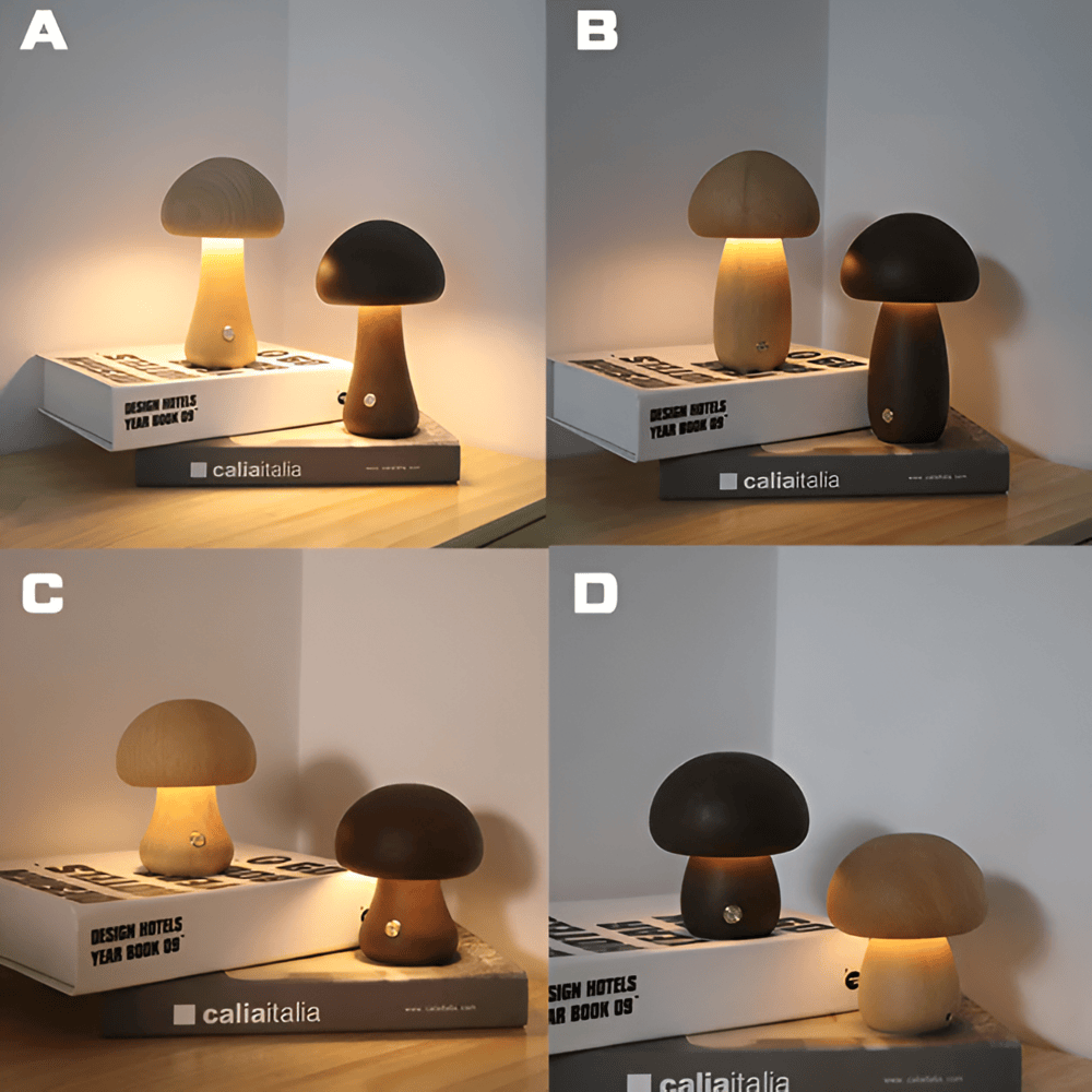 DreamyGlow - LED-Nattlampa Med Tryckknapp och Träsvamp