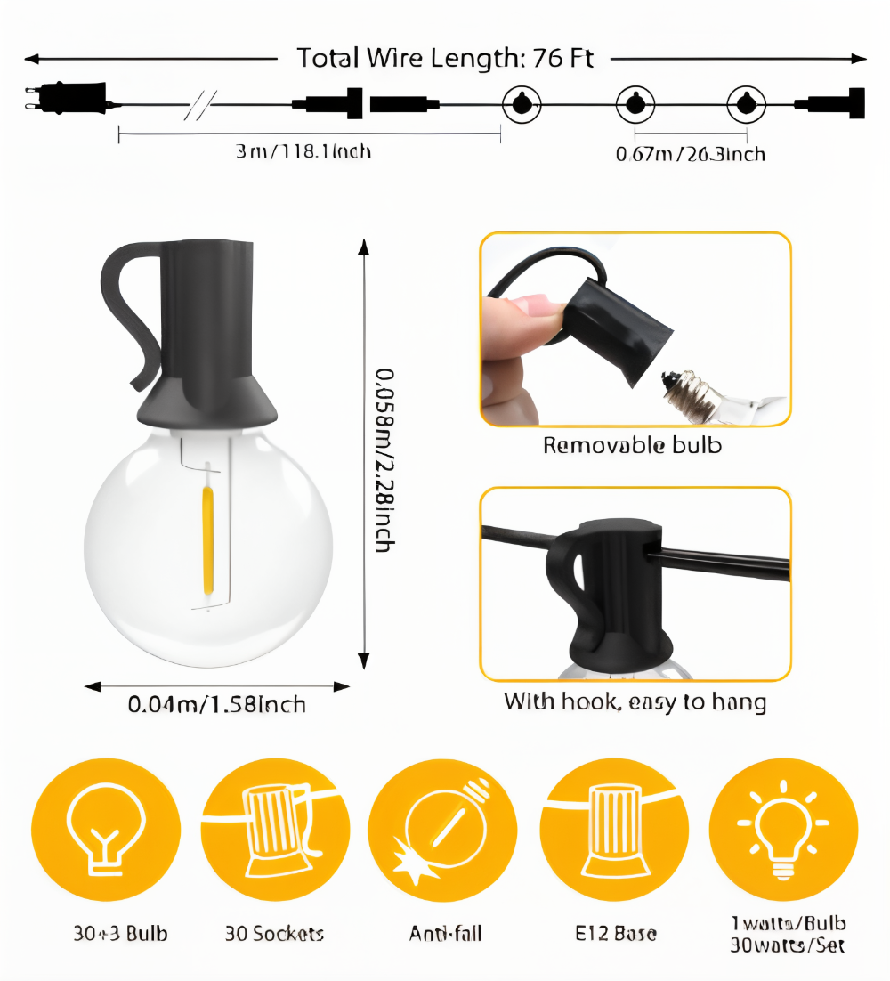 ElectriBulb Ljusgirland - G40 Globe Utomhusbelysning - IP44 & Bruchsäker Trädgårdsbelysning