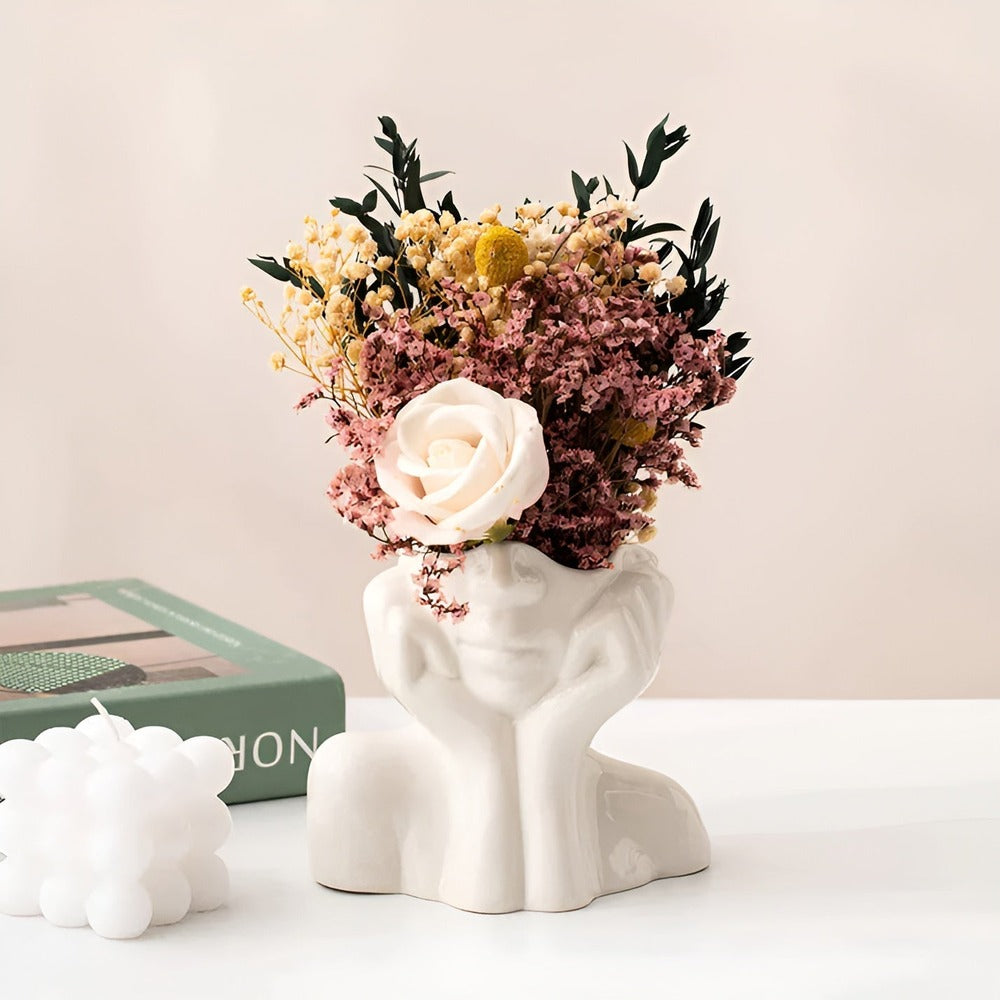 FemmeFlora Vase - Uttrycksfull Blomvas i Keramik med ett Mänskligt Ansikte
