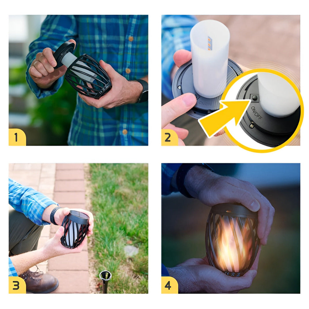 Ficklampa - IP65 Vattentäta Solcellslampor med Flimrande Flamma för Utomhusbruk