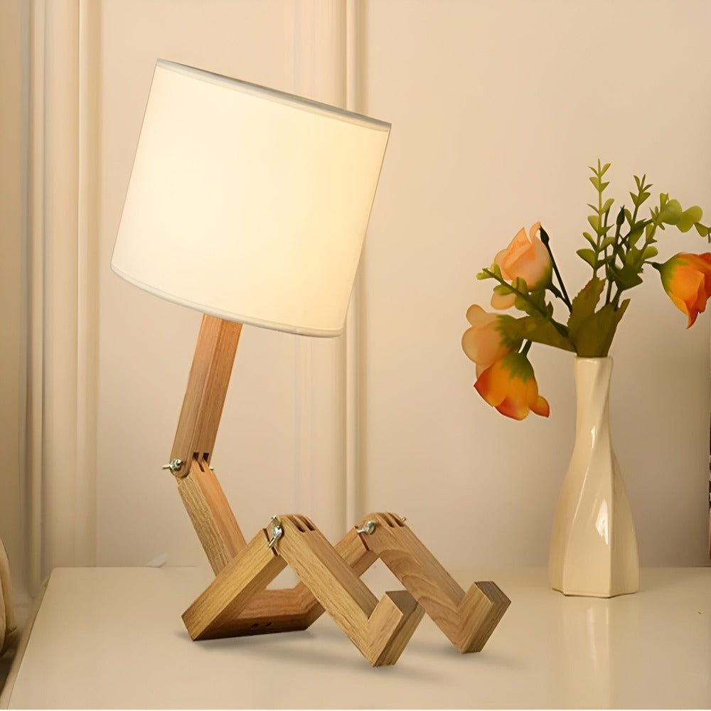 Flexibel WoodMan-Lampa - Skrivbordslampa med Robot i Massivt trä